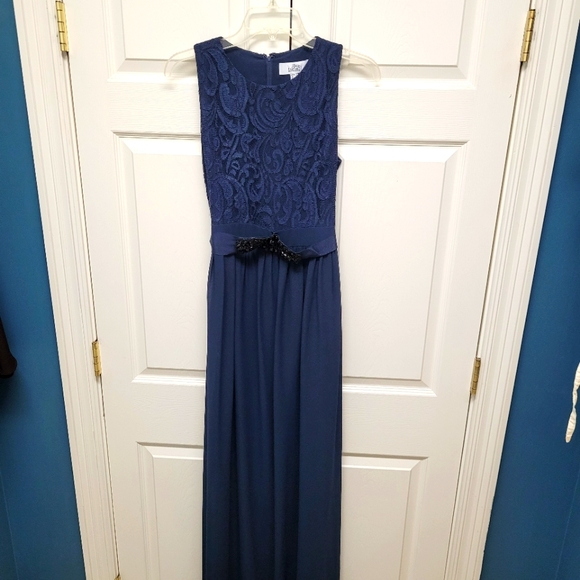 πHost Pickπ Belle Badgley Mischka Navy Full Length Formal Gown, Size 8 - Picture 2 of 14